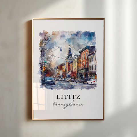 Lititz PA Wall Art, Lancaster County Print, Lititz Watercolor, Lititz Pennsylvania Gift, Travel Print, Travel Poster, Housewarming Gift