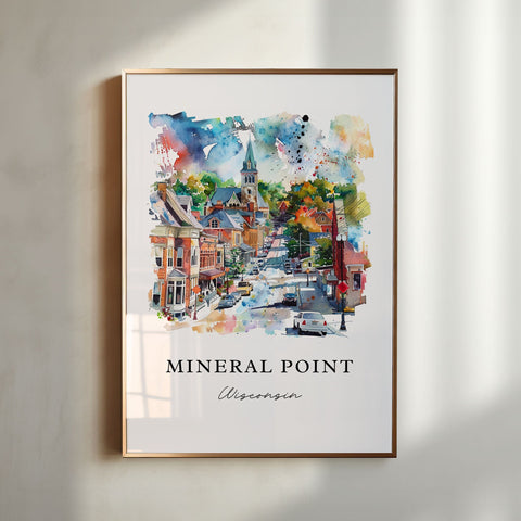 Mineral Point WI Wall Art, Mineral Point Print, Wisconsin Watercolor Art, Madison WI Gift, Travel Print, Travel Poster, Housewarming Gift