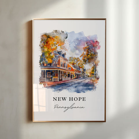 New Hope PA Wall Art, New Hope Print, New Hope PA Watercolor Art, Bucks County PA Gift, Travel Print, Travel Poster, Housewarming Gift