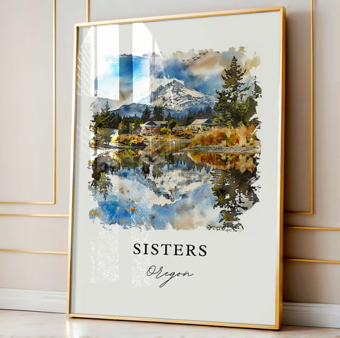 Sisters Oregon Wall Art, Sisters OR Print, Deschutes Oregon Watercolor Art, Bend Oregon Gift, Travel Print, Travel Poster, Housewarming Gift