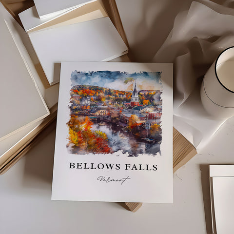 Bellows Falls Art, Bellows Falls VT Print, Rockingham Vermont Watercolor, Windham VT Gift, Travel Print, Travel Poster, Housewarming Gift