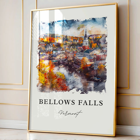 Bellows Falls Art, Bellows Falls VT Print, Rockingham Vermont Watercolor, Windham VT Gift, Travel Print, Travel Poster, Housewarming Gift