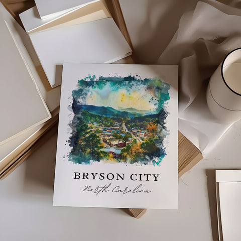 Bryson City NC Wall Art, Bryson City Print, Bryson City Watercolor, Smoky Mountains Gift, Travel Print, Travel Poster, Housewarming Gift