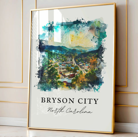 Bryson City NC Wall Art, Bryson City Print, Bryson City Watercolor, Smoky Mountains Gift, Travel Print, Travel Poster, Housewarming Gift