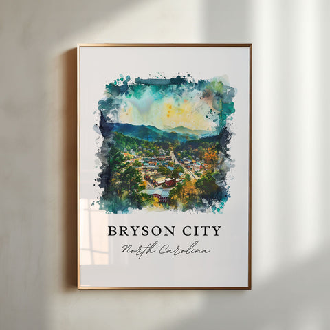 Bryson City NC Wall Art, Bryson City Print, Bryson City Watercolor, Smoky Mountains Gift, Travel Print, Travel Poster, Housewarming Gift