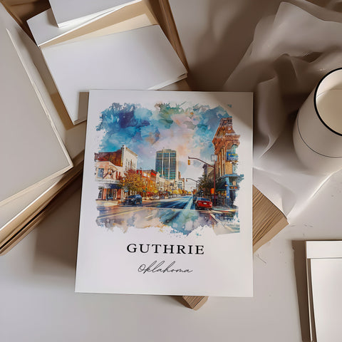 Guthrie OK Wall Art, Guthrie Print, OKC Watercolor Art, Guthrie Oklahoma Gift, Travel Print, Travel Poster, Housewarming Gift