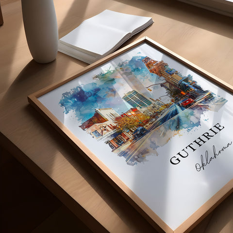 Guthrie OK Wall Art, Guthrie Print, OKC Watercolor Art, Guthrie Oklahoma Gift, Travel Print, Travel Poster, Housewarming Gift