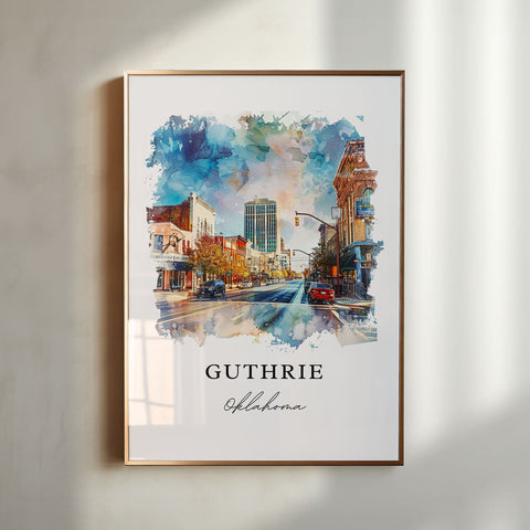 Guthrie OK Wall Art, Guthrie Print, OKC Watercolor Art, Guthrie Oklahoma Gift, Travel Print, Travel Poster, Housewarming Gift