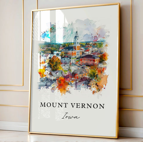 Mount Vernon Iowa Art, Mount Vernon Print, Linn County Watercolor Art, Lisbon Iowa Gift, Travel Print, Travel Poster, Housewarming Gift