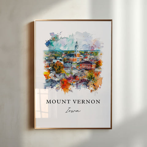 Mount Vernon Iowa Art, Mount Vernon Print, Linn County Watercolor Art, Lisbon Iowa Gift, Travel Print, Travel Poster, Housewarming Gift