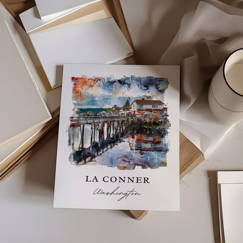 La Conner WA Wall Art, Skagit County Print, La Conner Watercolor, Anacortes Gift, Travel Print, Travel Poster, Housewarming Gift