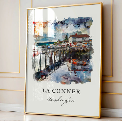 La Conner WA Wall Art, Skagit County Print, La Conner Watercolor, Anacortes Gift, Travel Print, Travel Poster, Housewarming Gift