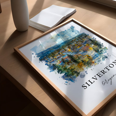 Silverton Oregon Art, Silverton OR Print, Marion County OR Watercolor Art, Silverton OR Gift, Travel Print, Travel Poster, Housewarming Gift