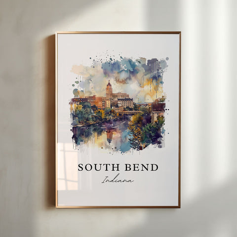 South Bend Wall Art, South Bend Print, South Bend IN Watercolor Art, Notre Dame Univ Gift, Travel Print, Travel Poster, Housewarming Gift