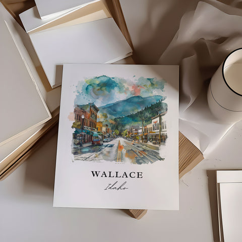 Wallace Idaho Wall Art, Wallace ID Print, Wallace ID Watercolor Art, Shoshone County ID Gift, Travel Print, Travel Poster, Housewarming Gift