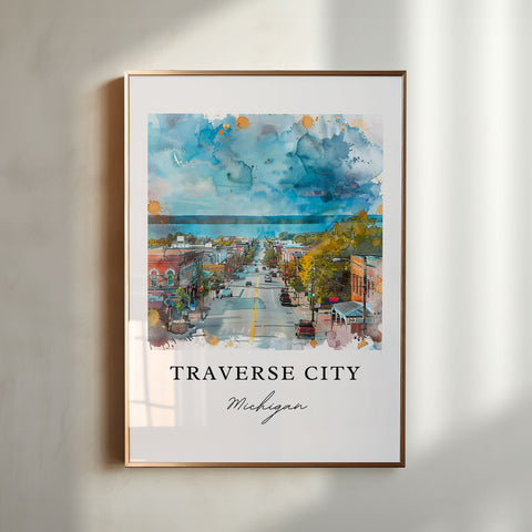 Traverse City MI Art, Traverse City Print, Leelanau County Watercolor, Traverse City Gift, Travel Print, Travel Poster, Housewarming Gift