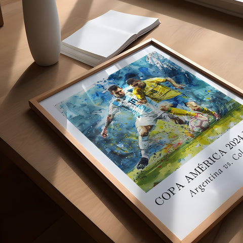 a painting of a soccer player on a table