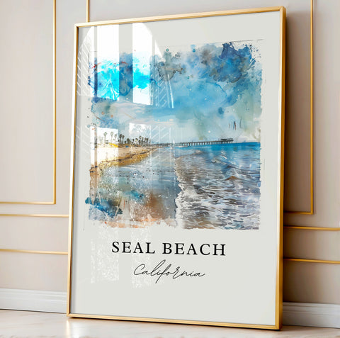 Seal Beach CA Art, Seal Beach Print, Orange County Watercolor, Seal Beach California Gift, Travel Print, Travel Poster, Housewarming Gift