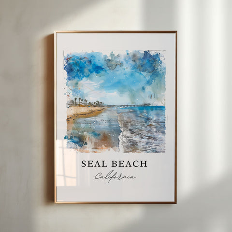 Seal Beach CA Art, Seal Beach Print, Orange County Watercolor, Seal Beach California Gift, Travel Print, Travel Poster, Housewarming Gift