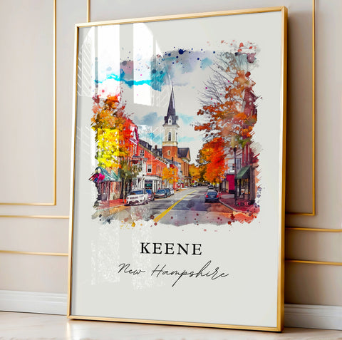 Keene NH Wall Art, Keene New Hampshire Print, Keene NH Watercolor Art, Cheshire County Gift, Travel Print, Travel Poster, Housewarming Gift