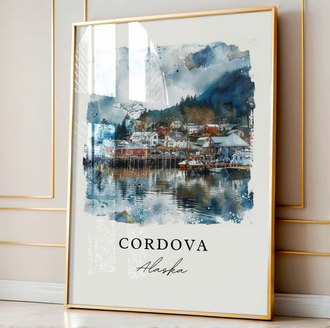 Cordova Alaska Art, Cordova Print, Chugach Alaska Watercolor Art, Cordova AK Gift, Travel Print, Travel Poster, Housewarming Gift