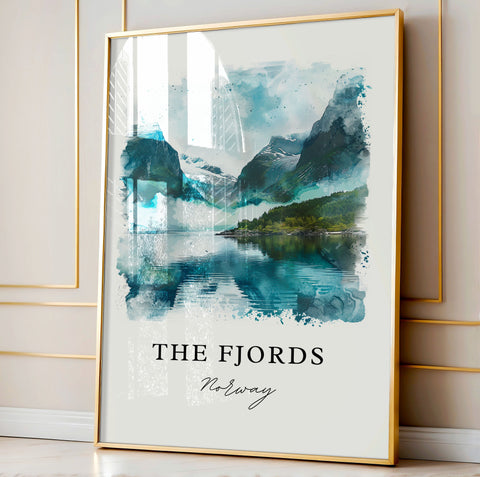 The Fjords Norway Art, Fjords Norway Print, Fjords Watercolor Art, Geirangerfjord Gift, Travel Print, Travel Poster, Housewarming Gift