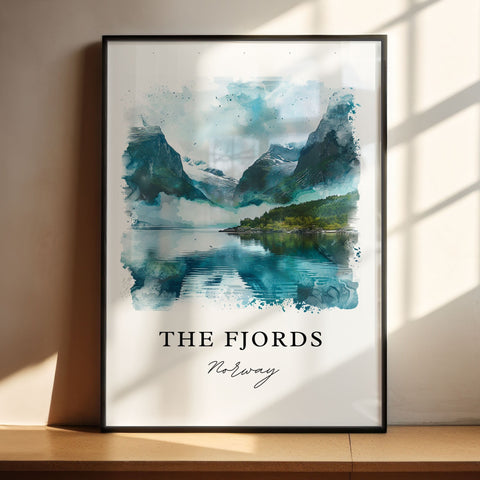 The Fjords Norway Art, Fjords Norway Print, Fjords Watercolor Art, Geirangerfjord Gift, Travel Print, Travel Poster, Housewarming Gift