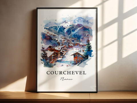 Courchevel France Art, Courchevel Print, French Alps Watercolor Art, Tarentaise Valley Gift, Travel Print, Travel Poster, Housewarming Gift