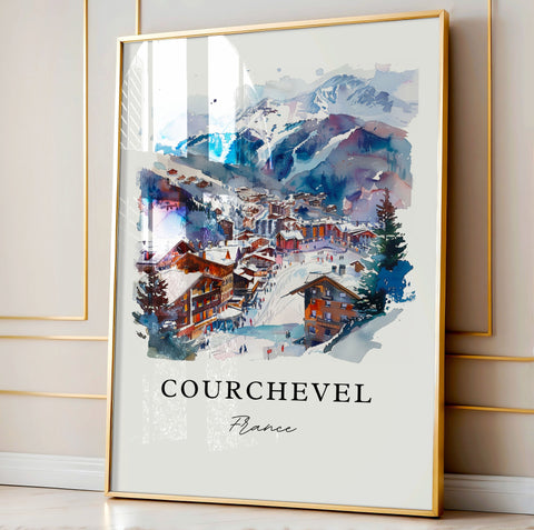 Courchevel France Art, Courchevel Print, French Alps Watercolor Art, Tarentaise Valley Gift, Travel Print, Travel Poster, Housewarming Gift