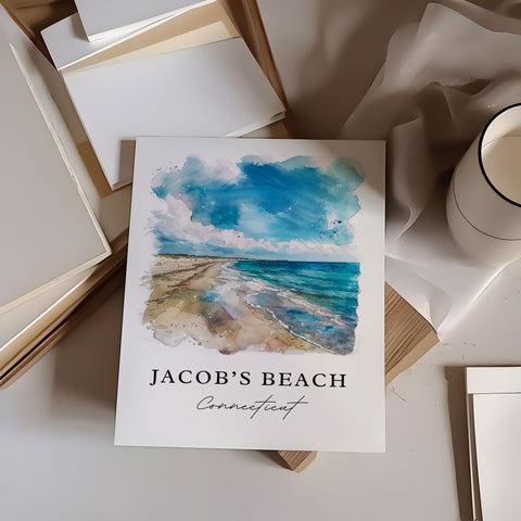 Jacob's Beach CT Wall Art, Jacob's Beach Print, Guilford CT Watercolor Art, Guilford Gift, Travel Print, Travel Poster, Housewarming Gift