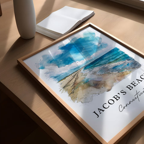 Jacob's Beach CT Wall Art, Jacob's Beach Print, Guilford CT Watercolor Art, Guilford Gift, Travel Print, Travel Poster, Housewarming Gift