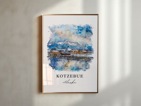 Kotzebue Alaska Wall Art, Kotzebue AK Print, Kotzebue Watercolor Art, Northwest Arctic Gift, Travel Print, Travel Poster, Housewarming Gift