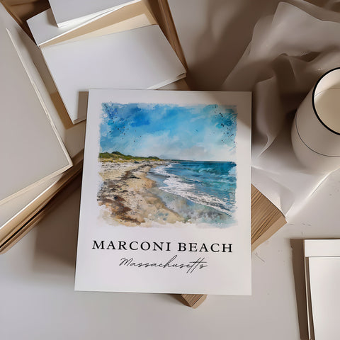 Marconi Beach Art, Marconi Beach MA Print, Wellfleet Watercolor Art, Cape Cod MA Gift, Travel Print, Travel Poster, Housewarming Gift