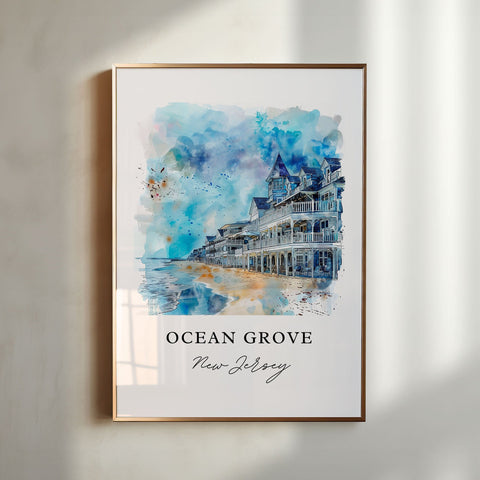 Ocean Grove Art, Ocean Grove Print, Ocean Grove NJ Watercolor, Jersey Shore Gift, Travel Print, Travel Poster, Housewarming Gift