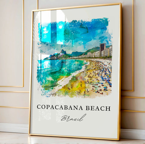 Copacabana Beach Art, Copacabana Beach Print, Copacabana Watercolor Art, Rio de Janeiro Gift, Travel Print, Travel Poster, Housewarming Gift