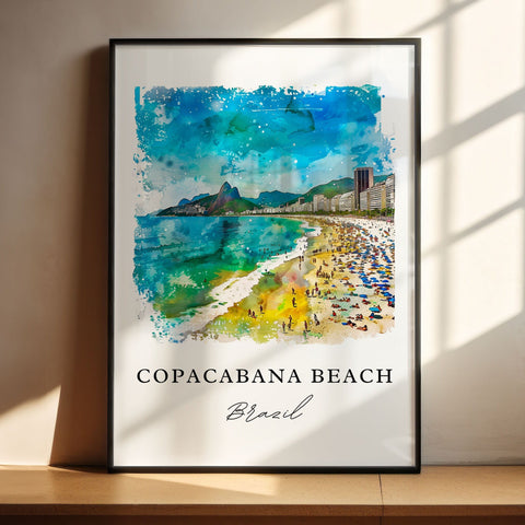 Copacabana Beach Art, Copacabana Beach Print, Copacabana Watercolor Art, Rio de Janeiro Gift, Travel Print, Travel Poster, Housewarming Gift