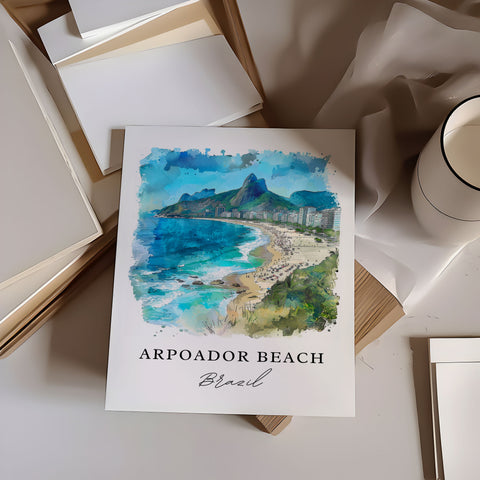 Arpoador Beach Art, Arpoador Brazil Print, Rio Janeiro Watercolor Art, Arpoador Brazil Gift, Travel Print, Travel Poster, Housewarming Gift