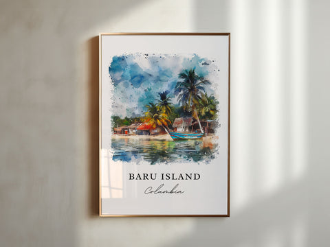 Baru Island Wall Art, Baru Island Colombia Print, Isla Barú Watercolor Art, Cartagena Gift, Travel Print, Travel Poster, Housewarming Gift