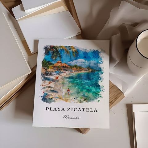 Playa Zicatela MX Art, Playa Zicatela Print, Oaxaca Watercolor Art, Puerto Escondido Gift, Travel Print, Travel Poster, Housewarming Gift