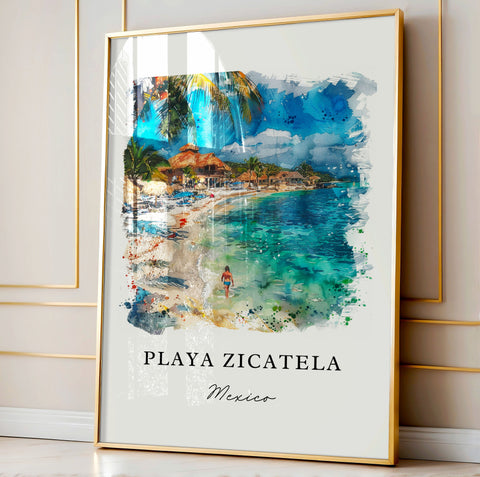 Playa Zicatela MX Art, Playa Zicatela Print, Oaxaca Watercolor Art, Puerto Escondido Gift, Travel Print, Travel Poster, Housewarming Gift