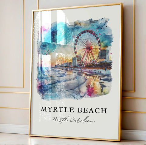 Myrtle Beach NC Art, Myrtle Beach Print, Myrtle Beach Watercolor Art, Horry County NC Gift, Travel Print, Travel Poster, Housewarming Gift