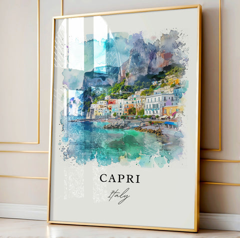 Capri Italy Wall Art, Capri Print, Bay of Naples Watercolor Art, Capri Island Gift, Travel Print, Travel Poster, Housewarming Gift