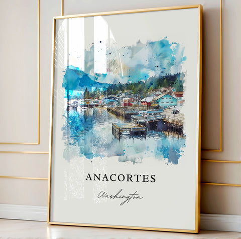 Anacortes WA Wall Art, Anacortes Print, Skagit Watercolor, Anacortes Washington Gift, Travel Print, Travel Poster, Housewarming Gift