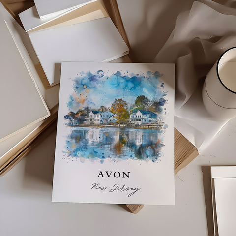 Avon NJ Wall Art, Avon Print, Avon by the Sea Watercolor, Avon New Jersey Gift, Travel Print, Travel Poster, Housewarming Gift