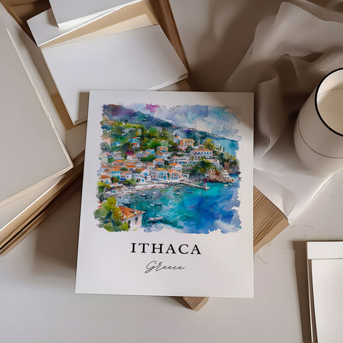 Ithaca Greece Art, Ithaca Print, Kefalonia Watercolor Art, Ithaca Greece Gift, Travel Print, Travel Poster, Housewarming Gift