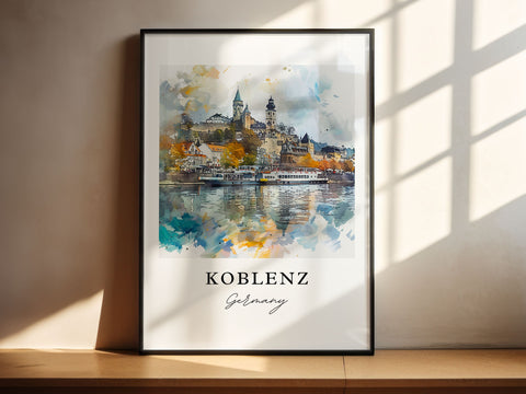 Koblenz Germany Art, Koblenz Print, Koblenz Watercolor Art, Rhine River Gift, Travel Print, Travel Poster, Housewarming Gift