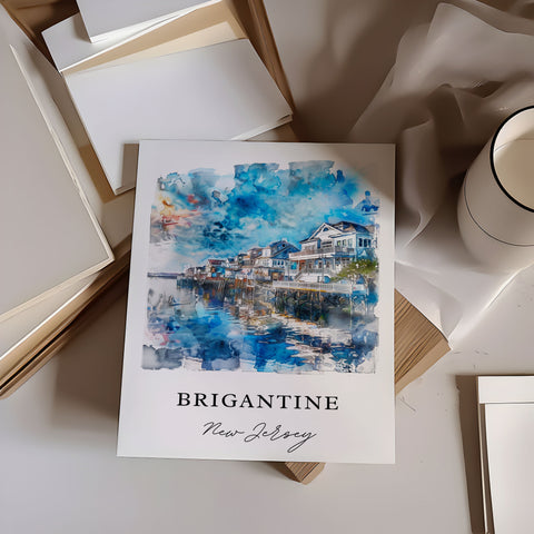 Brigantine NJ Wall Art, Brigantine Print, Brigantine Watercolor, Brigantine New Jersey Gift, Travel Print, Travel Poster, Housewarming Gif