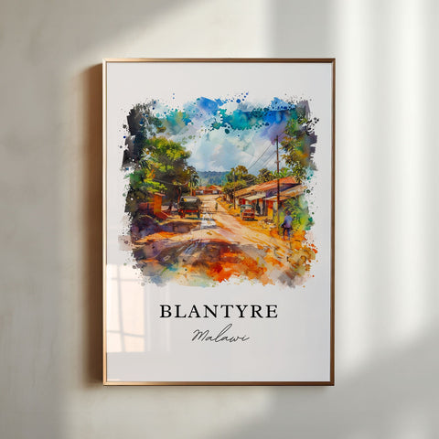 Blantyre Malawi Wall Art, Blantyre Print, Blantyre Watercolor, Blantyre Malawi Gift, Travel Print, Travel Poster, Housewarming Gift