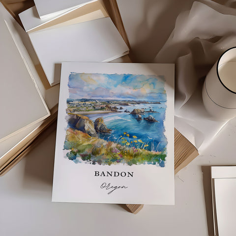 Bandon Oregon Art, Bandon Print, Bandon OR Watercolor, Bandon OR Gift, Travel Print, Travel Poster, Housewarming Gift