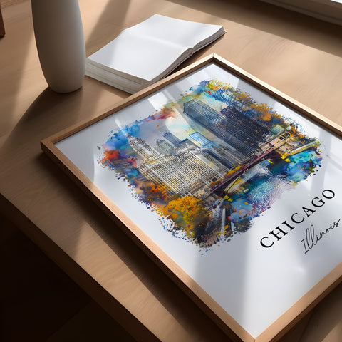 Chicago IL Wall Art, Chicago Print, Chicago Watercolor, Chicago Illinois Gift, Travel Print, Travel Poster, Housewarming Gift